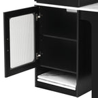K&K 59.5' Kitchen Island with Extendable Dining Table, Kitchen Storage Table with Double-sided Storage, Kitchen Island with 2 Drawers, Power Outlet, Side Open Shelves, for Kitchen, Dining Room, Black - Grand Goldman Shop