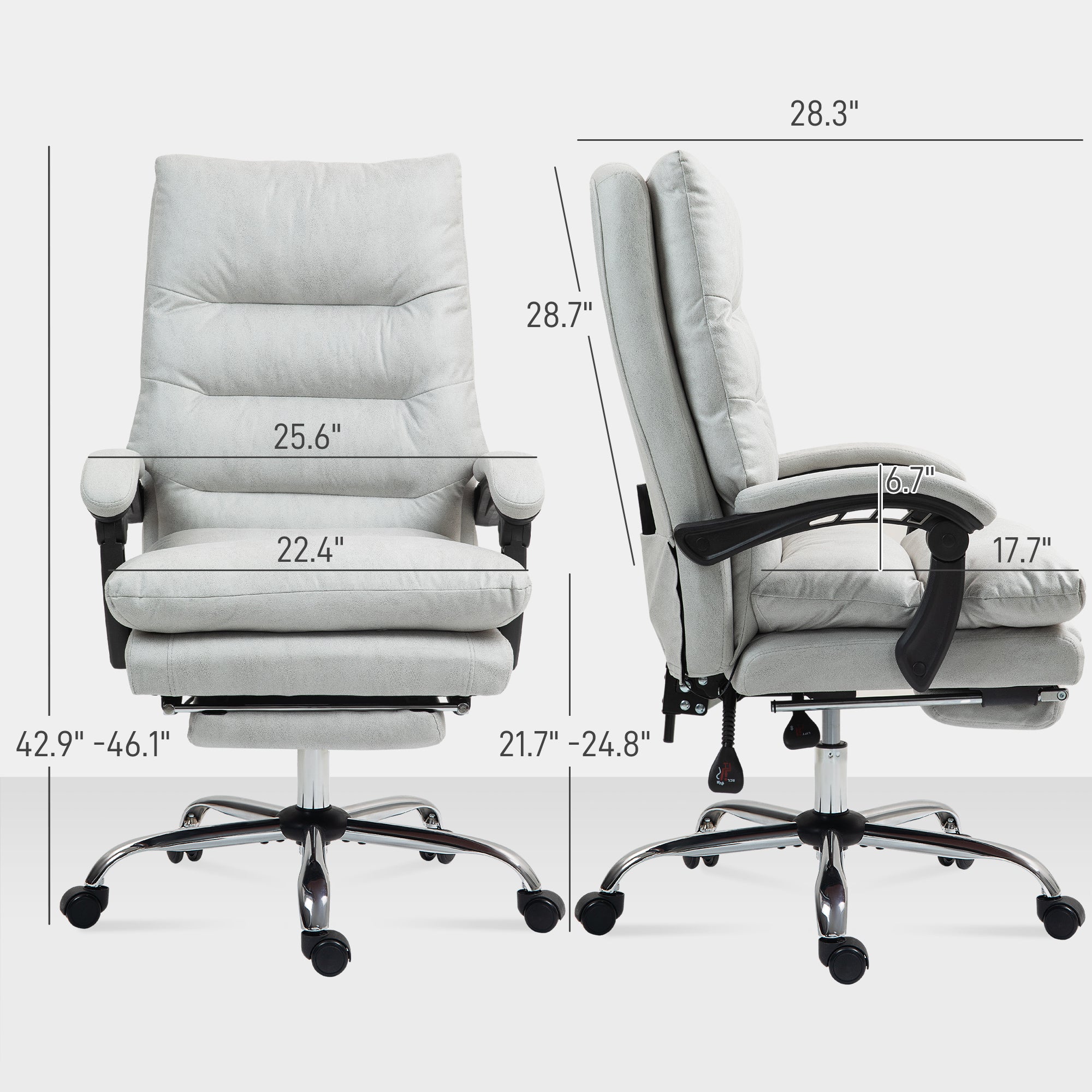 Microfibre Massage Office Chair, Heated Reclining Chair with Footrest,  Light Gray | Premium Home Decor - Grand Goldman