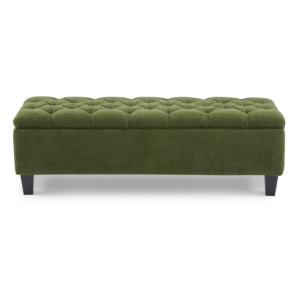 Ottoman Bench with Storage, Green Boucle Surface, Rubber Wood Legs, 300 lbs Capacity - Grand Goldman Shop