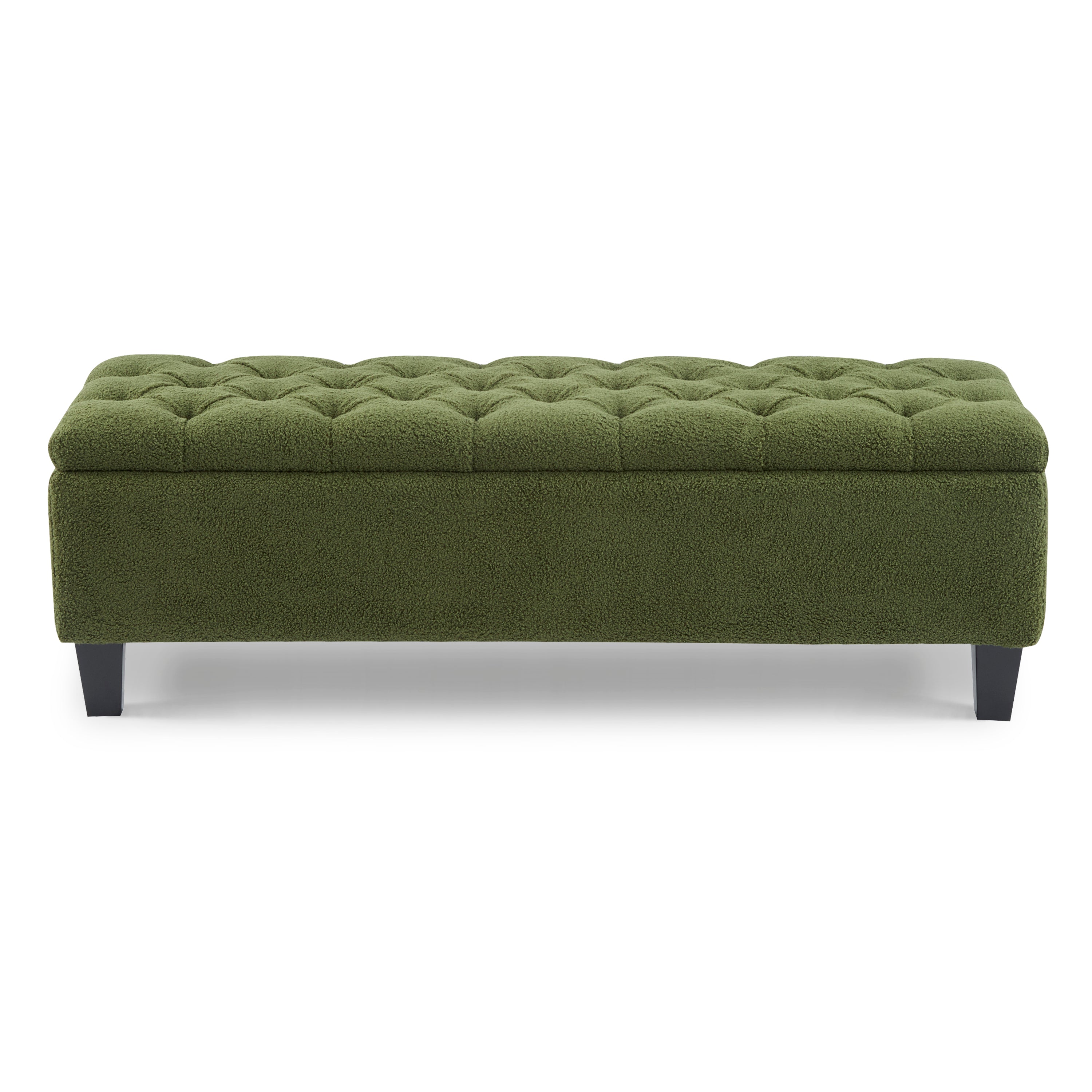 Ottoman Bench with Storage, Green Boucle Surface, Rubber Wood Legs, 300 lbs Capacity - Grand Goldman Shop