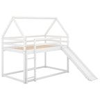 Twin Bunk House Bed with Slide and Ladder, White - Grand Goldman Shop