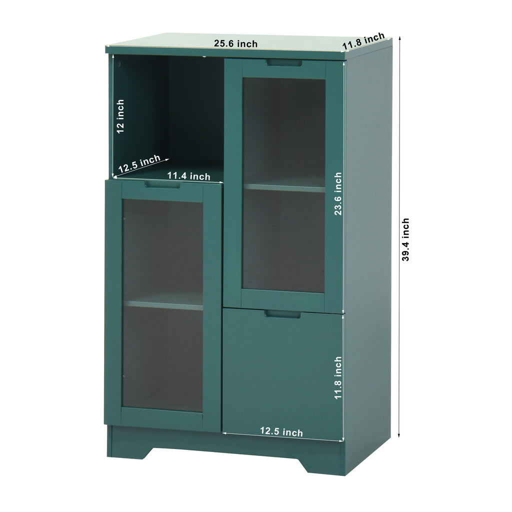 Modern MDF Painted Cabinet with Glass Doors and Drawer, Green, Bedroom Living Room Storage - Grand Goldman Shop
