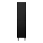 Tempered Glass Door Tall Storage Bookcase with adjustable board, 4 doors MDF painting finished cabinet, Black, Living room Bedroom storage - Grand Goldman Shop
