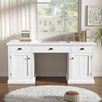 67' Modern Executive Desk,Computer Desk with 2 Wooden Doors Storage Cabinet and 3 Drawers, Rectangle Home Office Desk  ,Readi