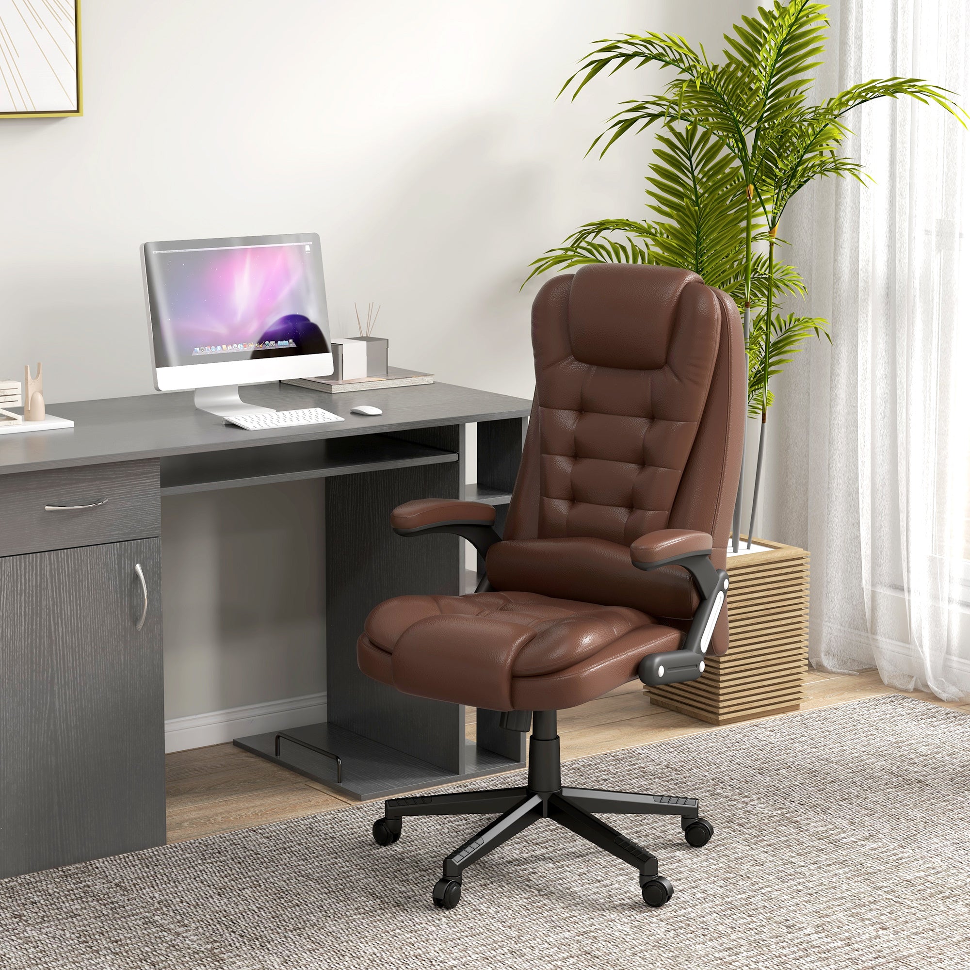 HOMCOM High Back Vibration Massage Office Chair with 6 Vibration Points, Heated Reclining PU Leather Computer Chair with Armr