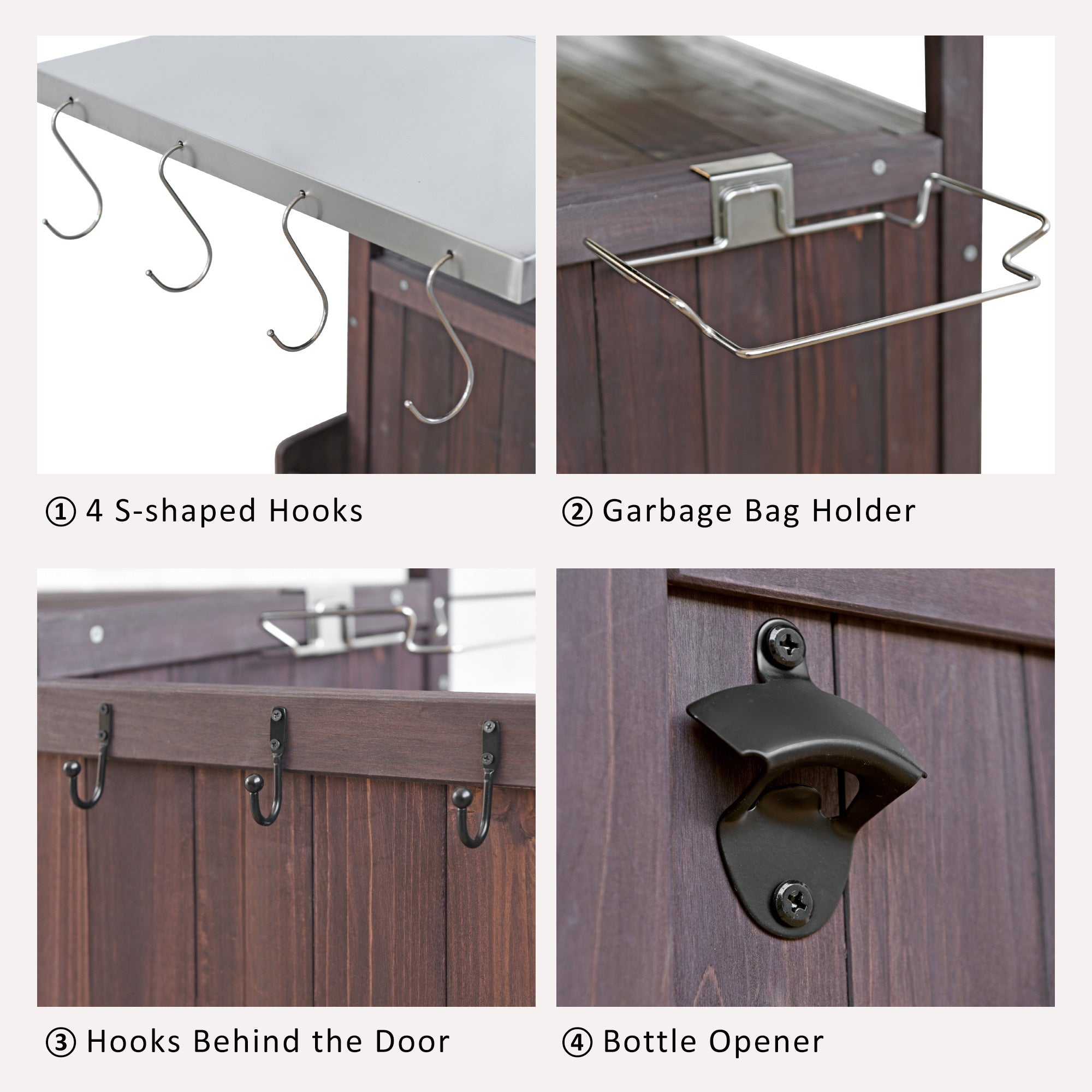 K&K 40.5' Outdoor Grill Cart with Stainless Steel Top, Solid Wood Outdoor Storage Cabinet with Drop Leaf, One Drawer, Towel Rack, Rolling Kitchen Cart with Lockable Wheels for Lawn Garden, Brown - Grand Goldman Shop