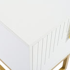 ON-TREND Modern TV Stand with Metal Legs and Gold Handles for TVs Up to 80'', Media Console Table with Cabinets and Adjustable Shelves, Luxury TV Cabinet with Geometric Lines for Living Room, White - Grand Goldman Shop