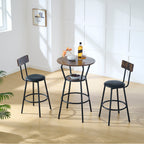 Rustic Brown Round Bar Table and Stool Set with Shelf, Upholstered Stool with Backrest, Metal & Wood, 24.17'W x 24.17'D x 36.02'H - Grand Goldman Shop