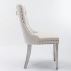 Nikki Collection Modern, High-end Tufted Solid Wood Contemporary Velvet Upholstered Dining Chair with Chrome Stainless Steel Plating Legs,Nailhead Trim,Set of 2，Beige and Chrome, SW1701BG - Grand Goldman Shop