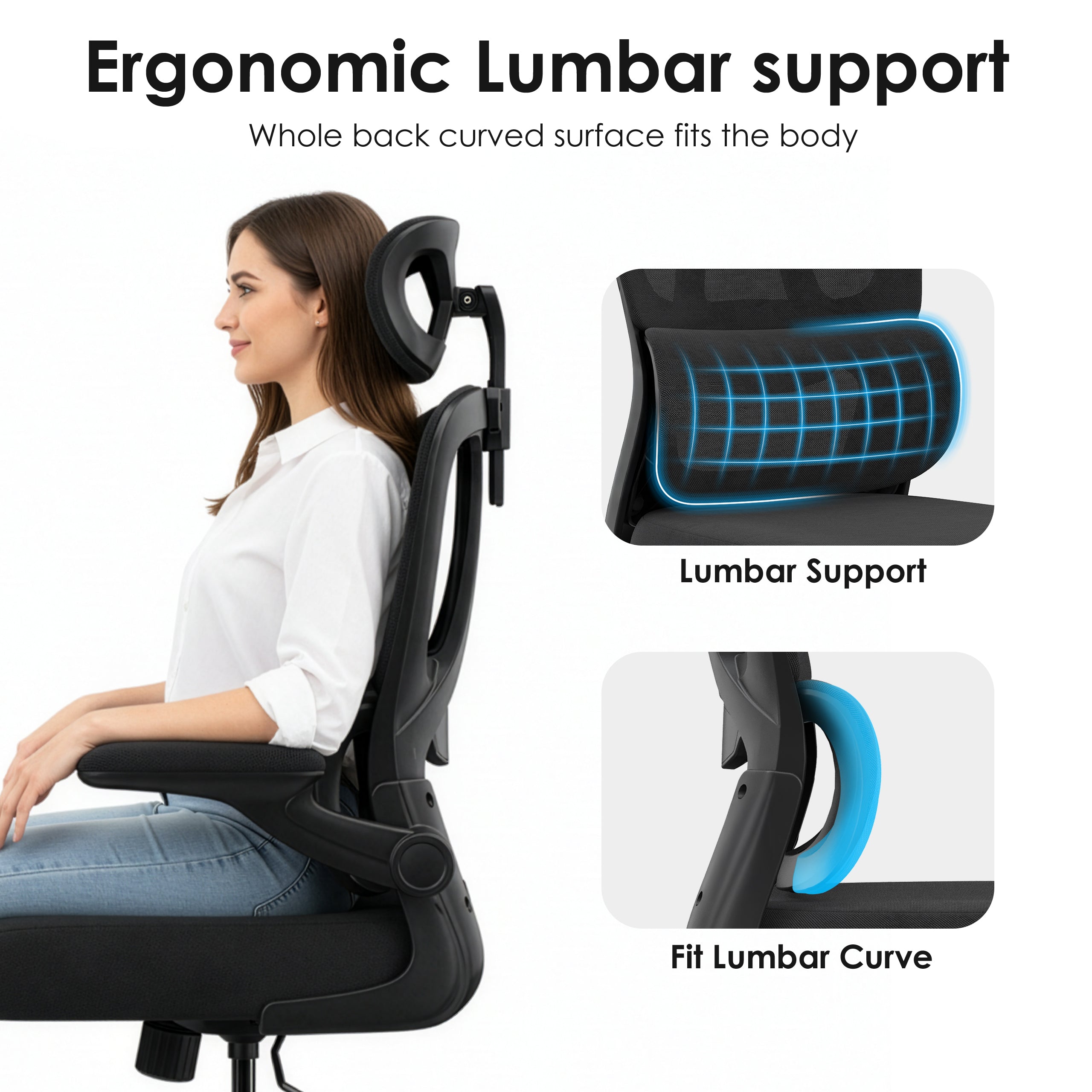 Ergonomic Office Chair, Desk Chair with Headrest and Lumbar Support, High Back Swivel Home Office Chair with Headrest for Hom