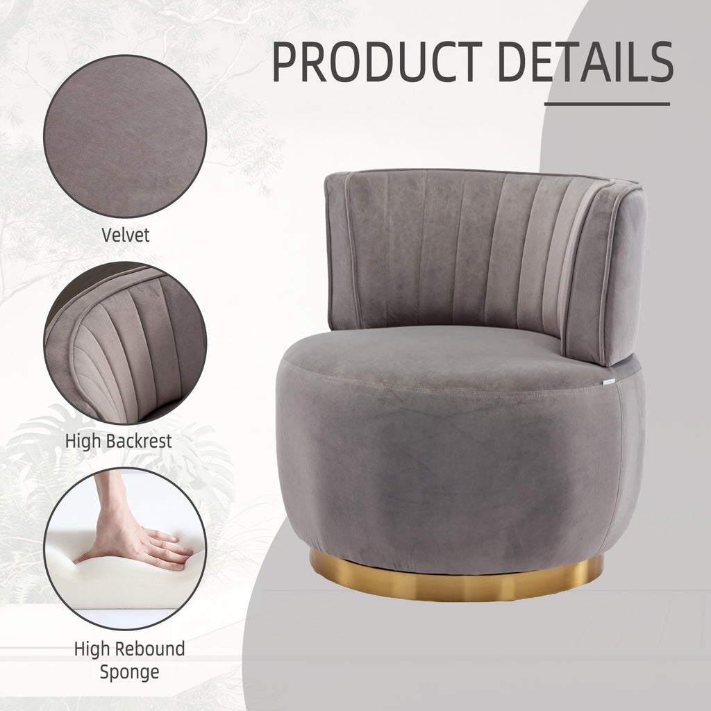 Swivel Barrel Chair, Round Armchairs with Fluffy Velvet, 360 Degree Swivel, Gray, 25.20'' x 25.59'' x 26.38'' - Grand Goldman Shop