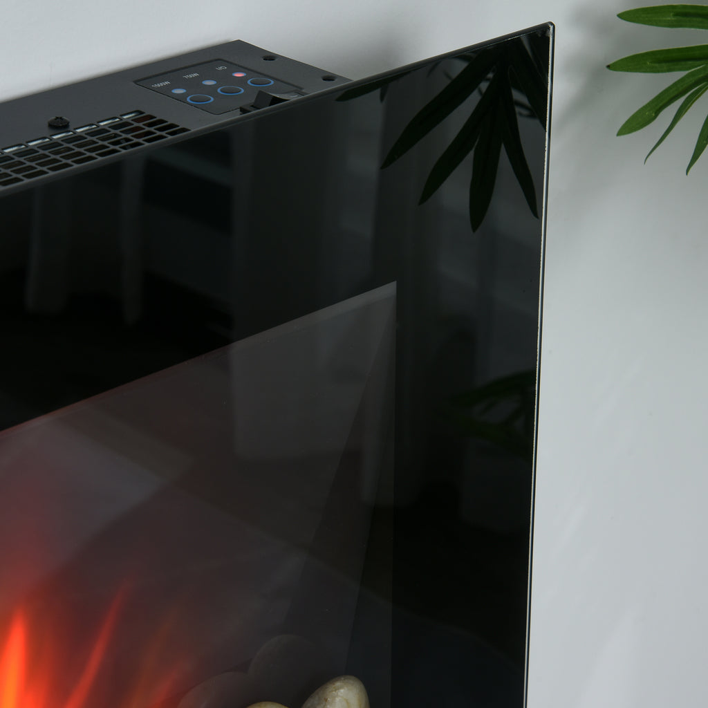 28.5' 1500W Electric Wall-Mounted Fireplace with Flame Effect, 7 Color Background Light, Black - Grand Goldman Shop