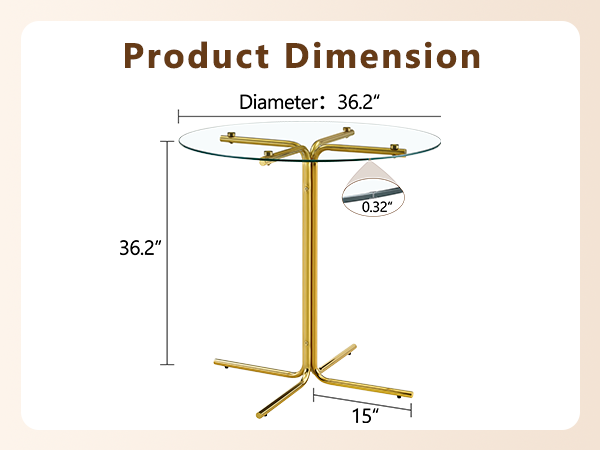 Round glass bar high table, 36 inch round bar table, tempered glass tabletop, sturdy gold chrome plated four column support, suitable for transparent round bar tables in small spaces, kitchens - Grand Goldman Shop