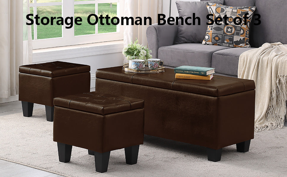 [VIDEO] Large Storage Ottoman Bench Set, 3 in 1 Combination Ottoman, Tufted Ottoman Linen Bench for Living Room, Entryway, Hallway, Bedroom Support 250lbs - Grand Goldman Shop
