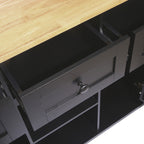 Kitchen Cart with Rubber wood Drop-Leaf Countertop ,Cabinet door internal storage racks,Kitchen Island on 5 Wheels with Storage Cabinet and 3 Drawers for Dinning Room, Black - Grand Goldman Shop