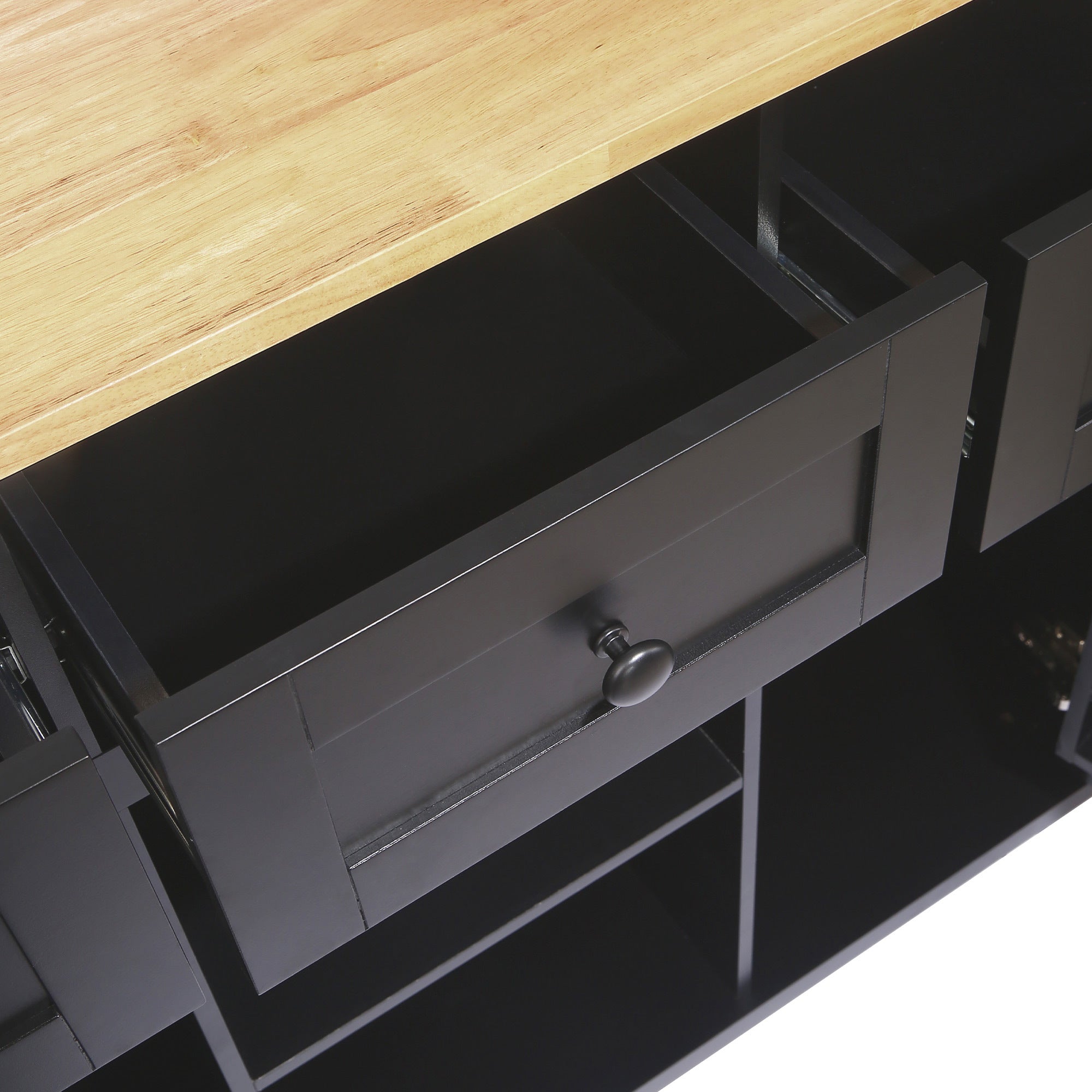Kitchen Cart with Rubber wood Drop-Leaf Countertop ,Cabinet door internal storage racks,Kitchen Island on 5 Wheels with Storage Cabinet and 3 Drawers for Dinning Room, Black - Grand Goldman Shop