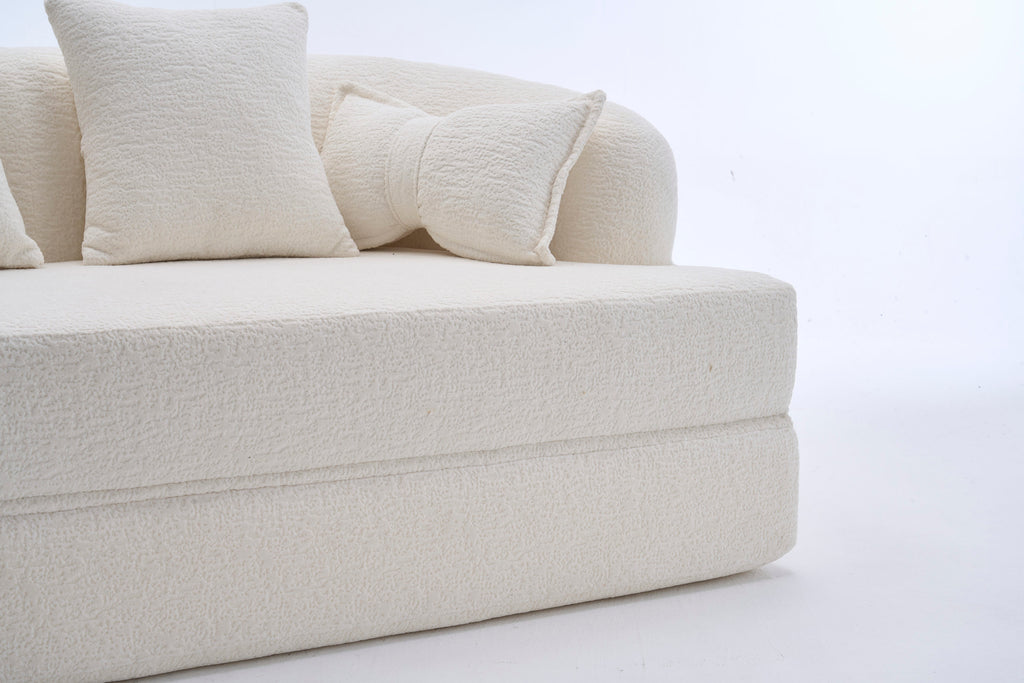 2-in-1 Foldable Sofa Bed,70 Inch Folding Boneless Couch Convertible Compressed Sleeper Sofabed, 4 Pillows for Living Room Apartment, Milk White - Grand Goldman Shop