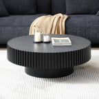 31.49'' Nesting Round Wood Coffee table for Apartment, Modern Living Room Coffee Table with Sturdy Pedestal ,BLACK (Same Sku:W876P243950) - Grand Goldman Shop