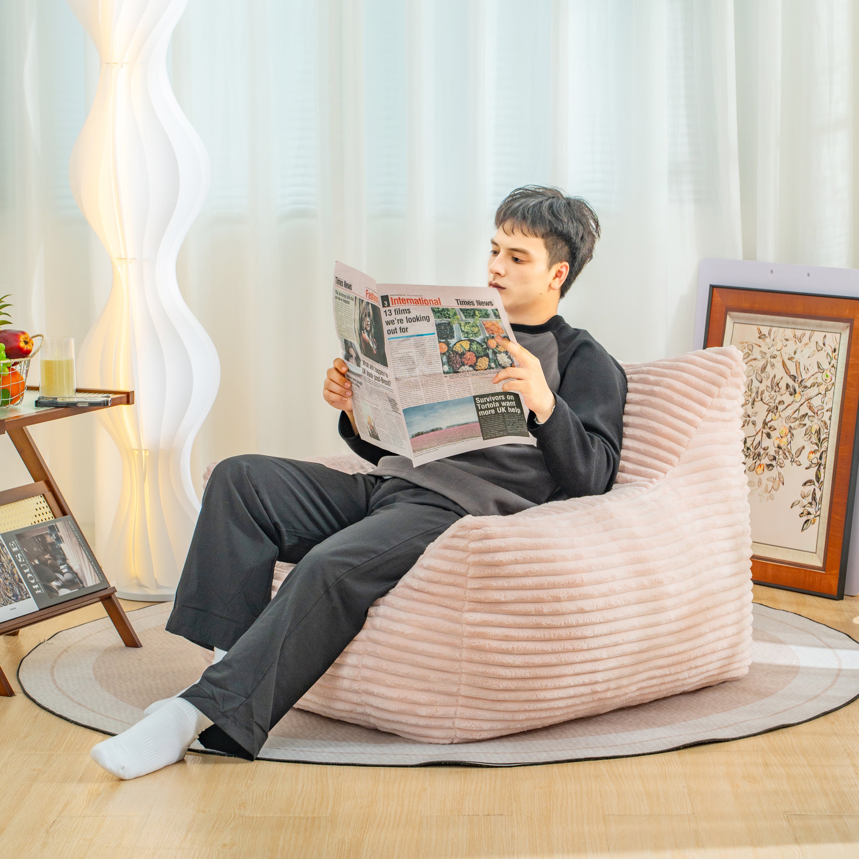 Bean Bag Chair for Adults with Armrests - Oversized Comfy Beige Beanbag Lounge Lazy Floor Sofa Chair for Living Room, Bedroom & Dorm, Cozy Fluffy Single Cloud Mini Couch - Grand Goldman Shop