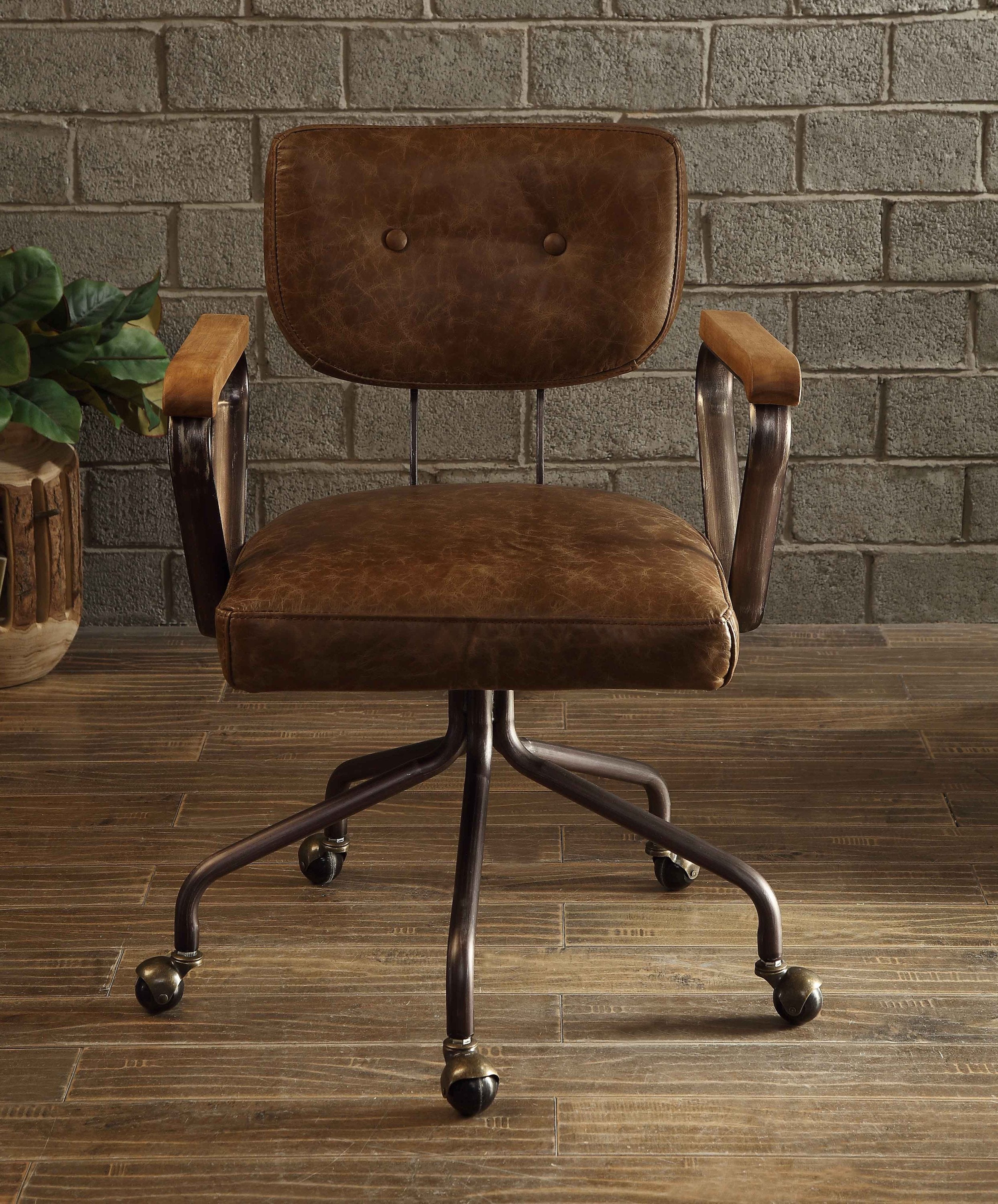 Hallie Vintage Whiskey Top Grain Leather Office Chair - Grand Goldman