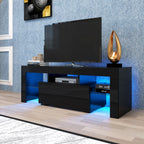 Black TV Stand with LED RGB Lights,Flat Screen TV Cabinet, Gaming Consoles - in Lounge Room, Living Room and Bedroom(Black) - Grand Goldman Shop