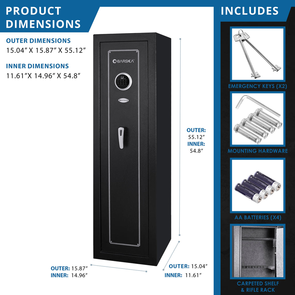 Biometric Keypad Rifle Safe with Advanced Security Features in Black Steel, 5.51 Cubic Ft - Grand Goldman