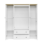 White 4 Door Wardrobe Armoire with 2 Drawers, Pine Wood + MDF, 60.6''L x 20.8''W x 68.5''H - Grand Goldman Shop