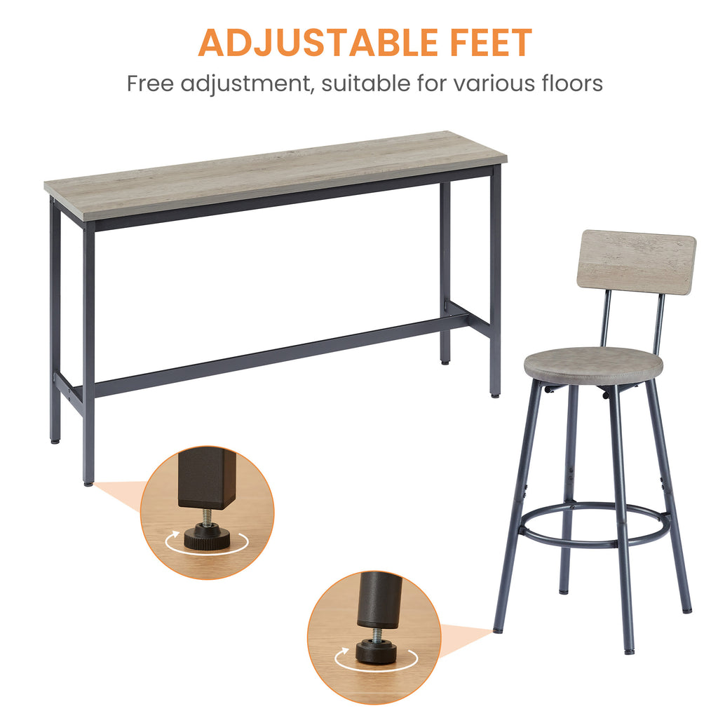 Long Bar Table Set with 3 PU Upholstered Bar Stools, Industrial Bar Table and Chairs for Kitchen Breakfast Table, Living Room, Banquet Hall, Rustic Gray and Black, 63″L x15.7'W x 37.5'H - Grand Goldman Shop