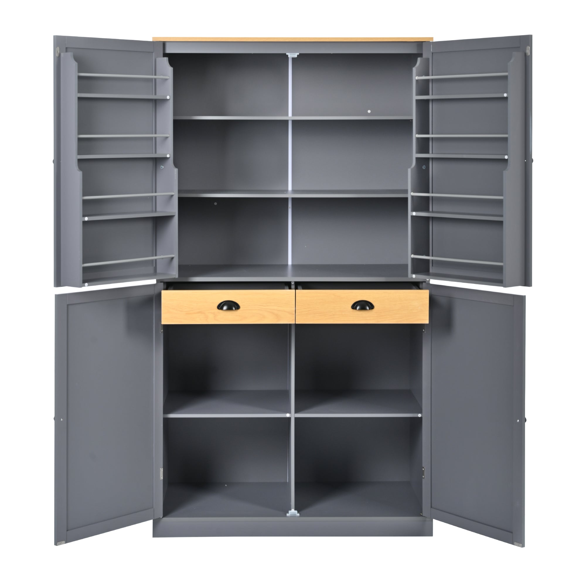 [Assembly Video Provided]TOPMAX 40.2x20x71.3inch High Freestanding Kitchen Pantry Large Cupboard Storage Cabinet with 2 Drawers, 2 Adjustable Shelves, 8 Door Shelves for Kitchen, Dining Room,Gray - Grand Goldman Shop