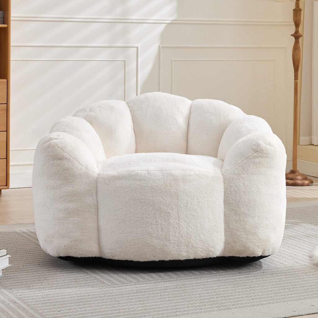 Lotus Style Compression Sofa Adult Bean Bag with Pull Ring, White Plush, 43.7 x 39.76 x 26.77 inches, No Installation Required - Grand Goldman Shop