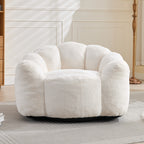 Lotus Style Compression Sofa Adult Bean Bag with Pull Ring, White Plush, 43.7 x 39.76 x 26.77 inches, No Installation Required - Grand Goldman Shop