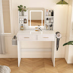 Elegant LED Mirror Vanity Dressing Table with Adjustable Lights, Drawers & Storage, White MDF, 27.56 x 15.75 Inches - Grand Goldman Shop