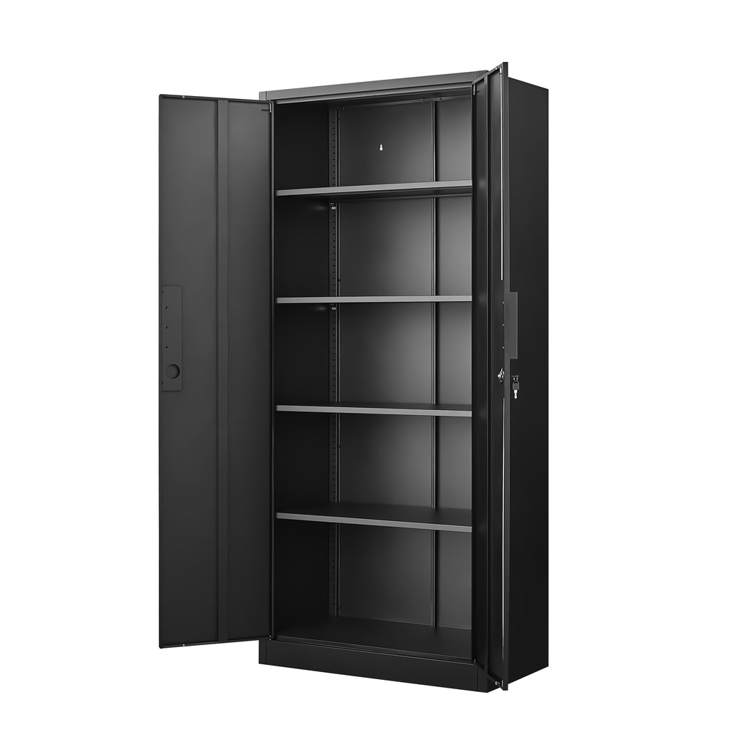 70-Inch Black 2-Door File Cabinet with Lock, 4 Adjustable Shelves, Heavy-Duty Steel Construction for Commercial and Home Offi