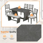 TREXM 6-Piece Retro Dining Table Set for 6, 60' Wood Kitchen Table and Chairs Set of 4 with Bench Designed Trestle Base for kitchen & Dining Room (Gray) - Grand Goldman Shop