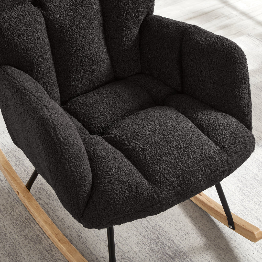 Glider Chair for Living Room Tufted Upholstered Teddy Fabric Rocking Chair with Metal Frame Accent Chair Dark Gray - Grand Goldman Shop