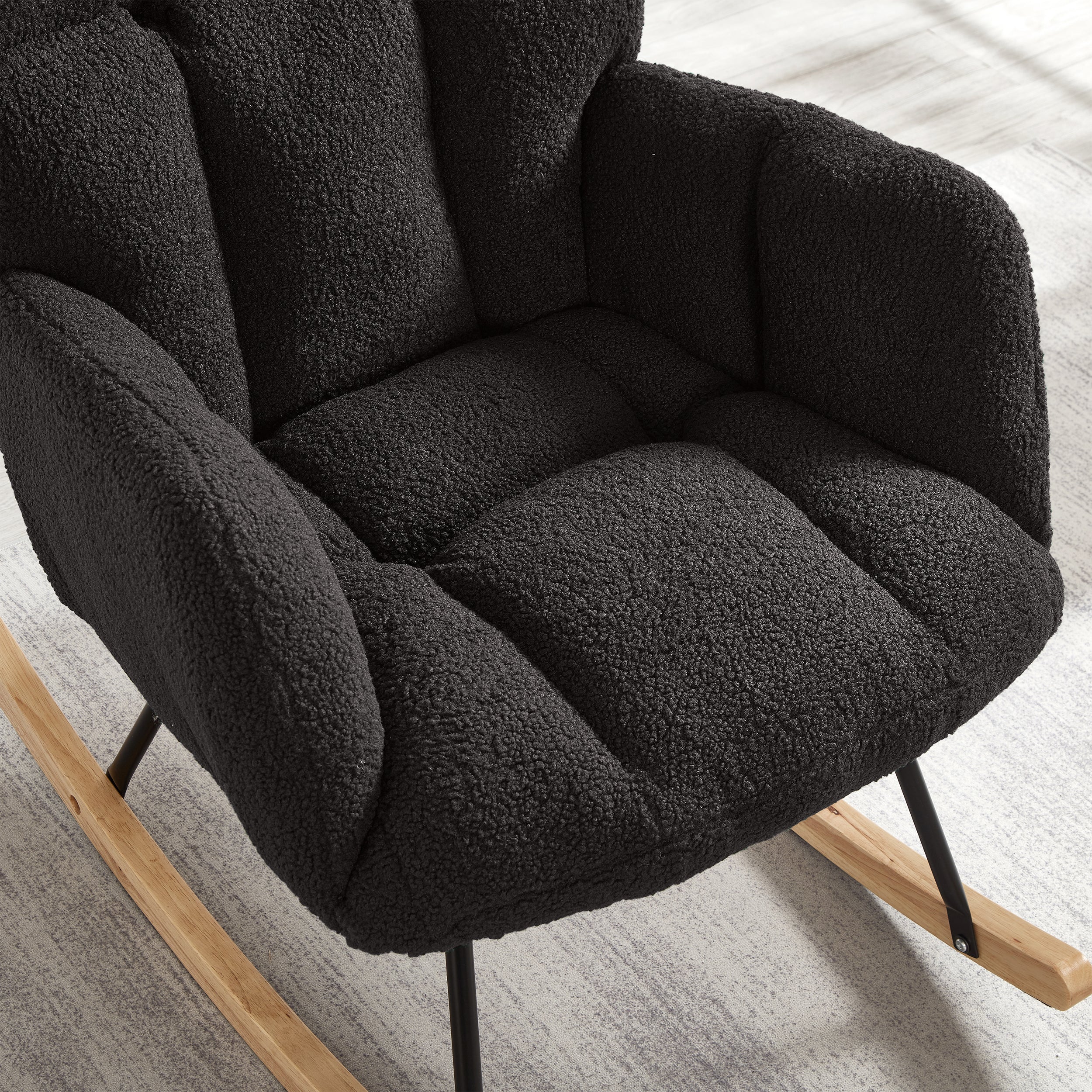 Glider Chair for Living Room Tufted Upholstered Teddy Fabric Rocking Chair with Metal Frame Accent Chair Dark Gray - Grand Goldman Shop
