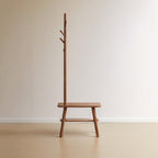 (Walnut Color) Natural Solid Wood Shoe Stool With Cloth Hanger, Mid-Century Modern Storage Bench with High Rebound Sponge Cushion for Entryway and Living Spaces - Grand Goldman Shop