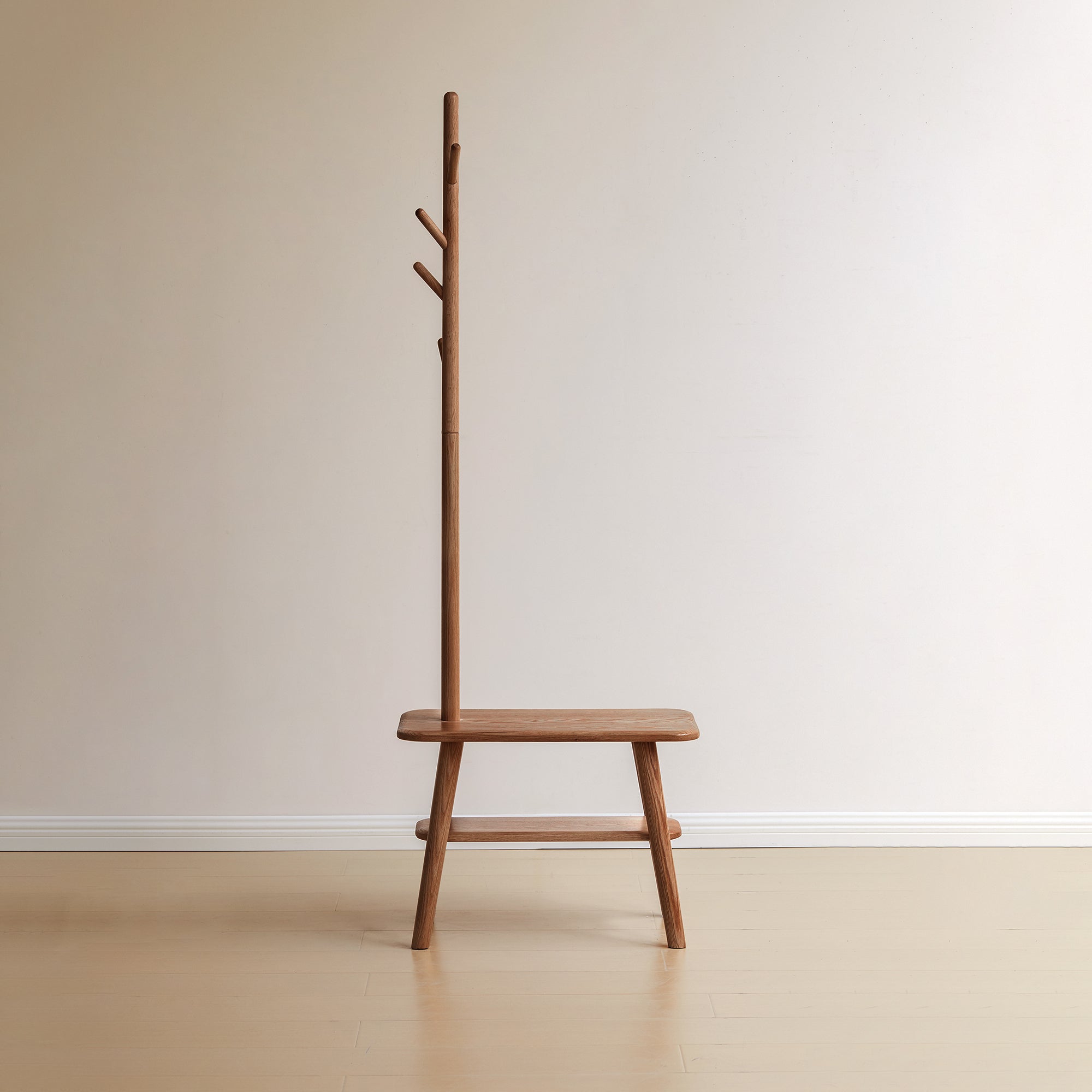(Walnut Color) Natural Solid Wood Shoe Stool With Cloth Hanger, Mid-Century Modern Storage Bench with High Rebound Sponge Cushion for Entryway and Living Spaces - Grand Goldman Shop