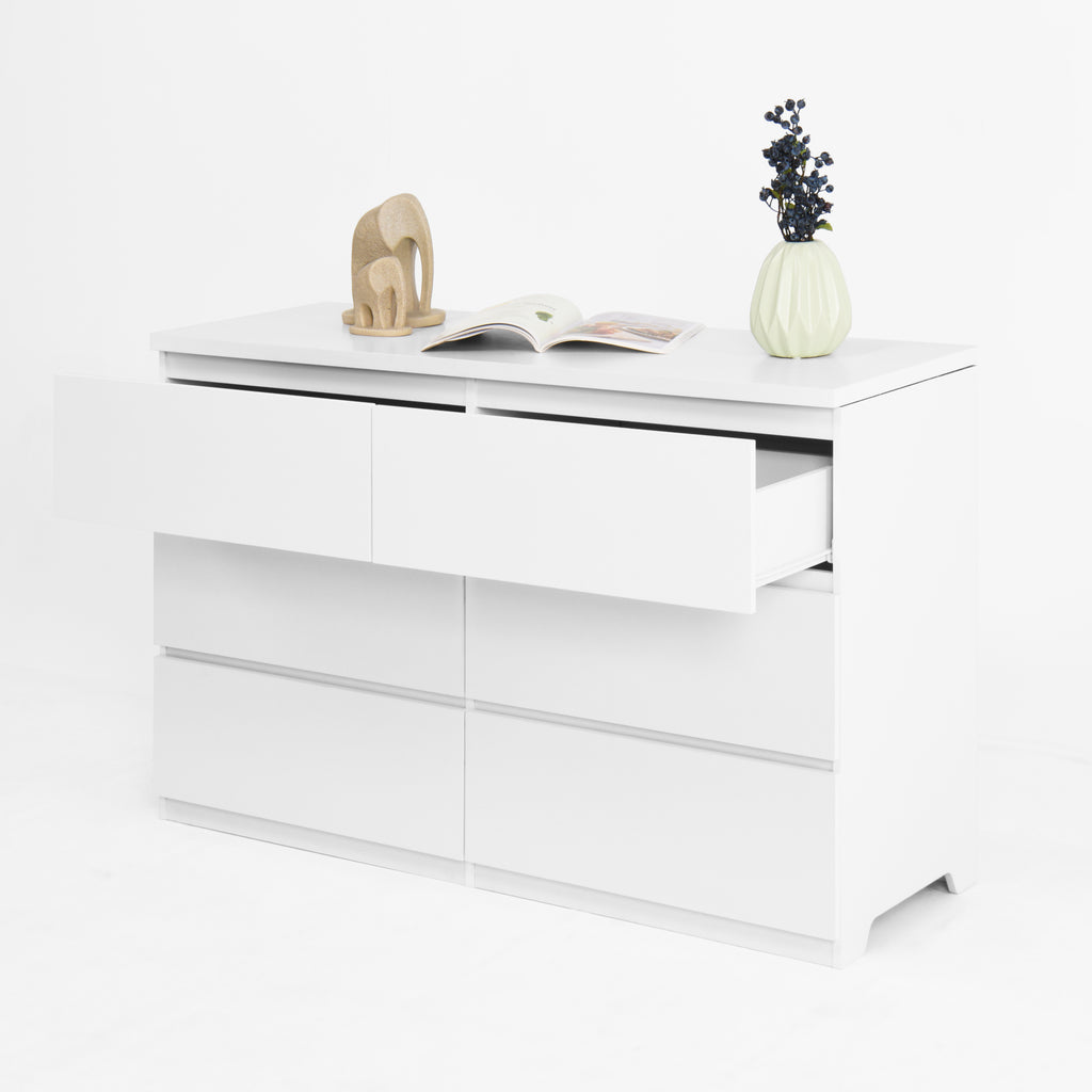 6 Drawer Storage Cabinet ,Dresser, Wood Storage Tower Clothes Organizer, Wide Chest of 6 Drawers, Large Storage Space for Bedroom, Hallway, Entryway Living Room White - Grand Goldman Shop