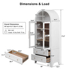 K&K 71' Tall Arched Kitchen Pantry Cabinet with 2 Large Drawers, Modern Farmhouse Kitchen Storage Cabinets with Adjustable Shelves, Glass Door, Wood Versatile Cupboard for Kitchens, Dining Room, White - Grand Goldman Shop