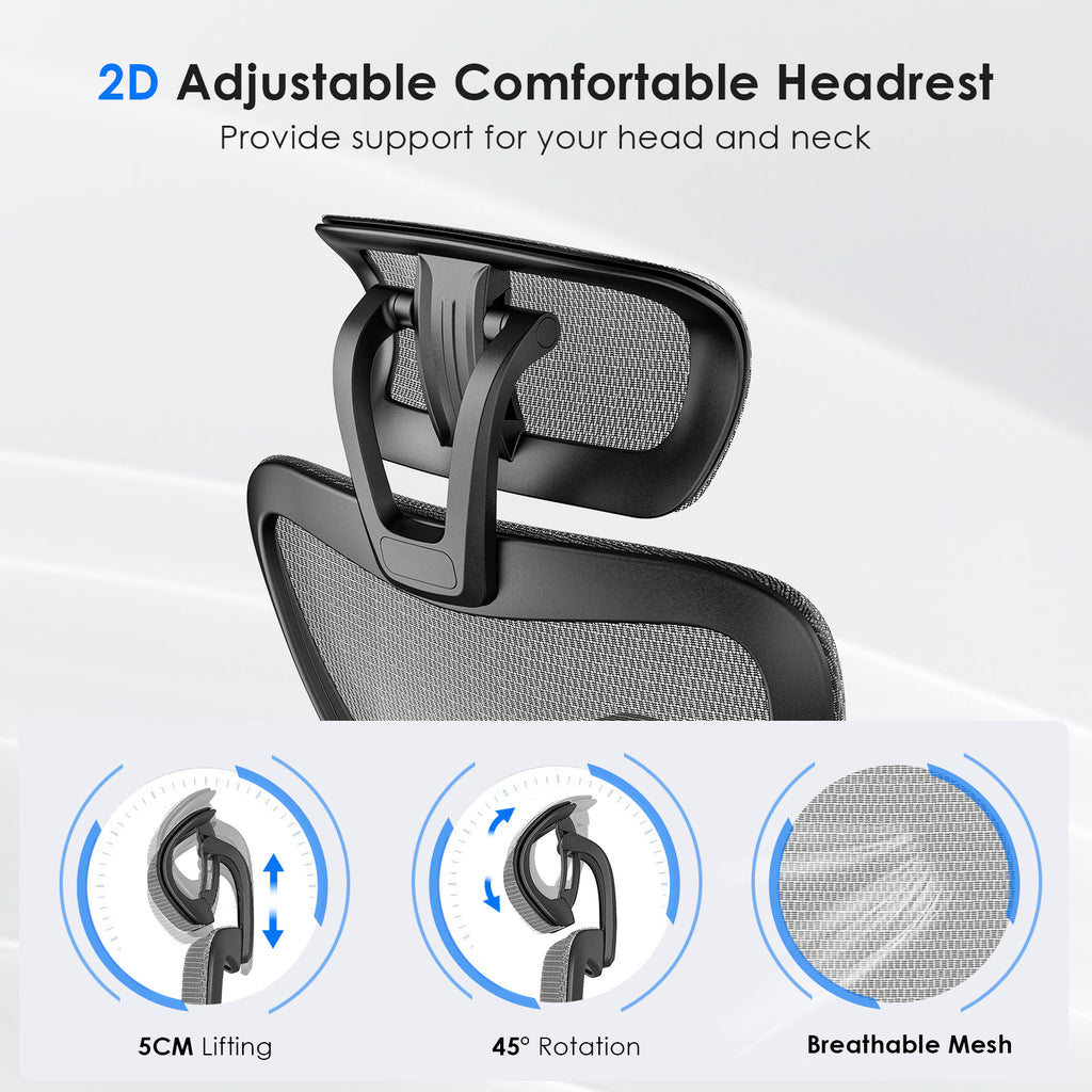 Ergonomic Office Chair,Mesh Desk Chair with Adjustable Lumbar Support and Headrest,Comfy Computer Chair with 3D Armrest Recli