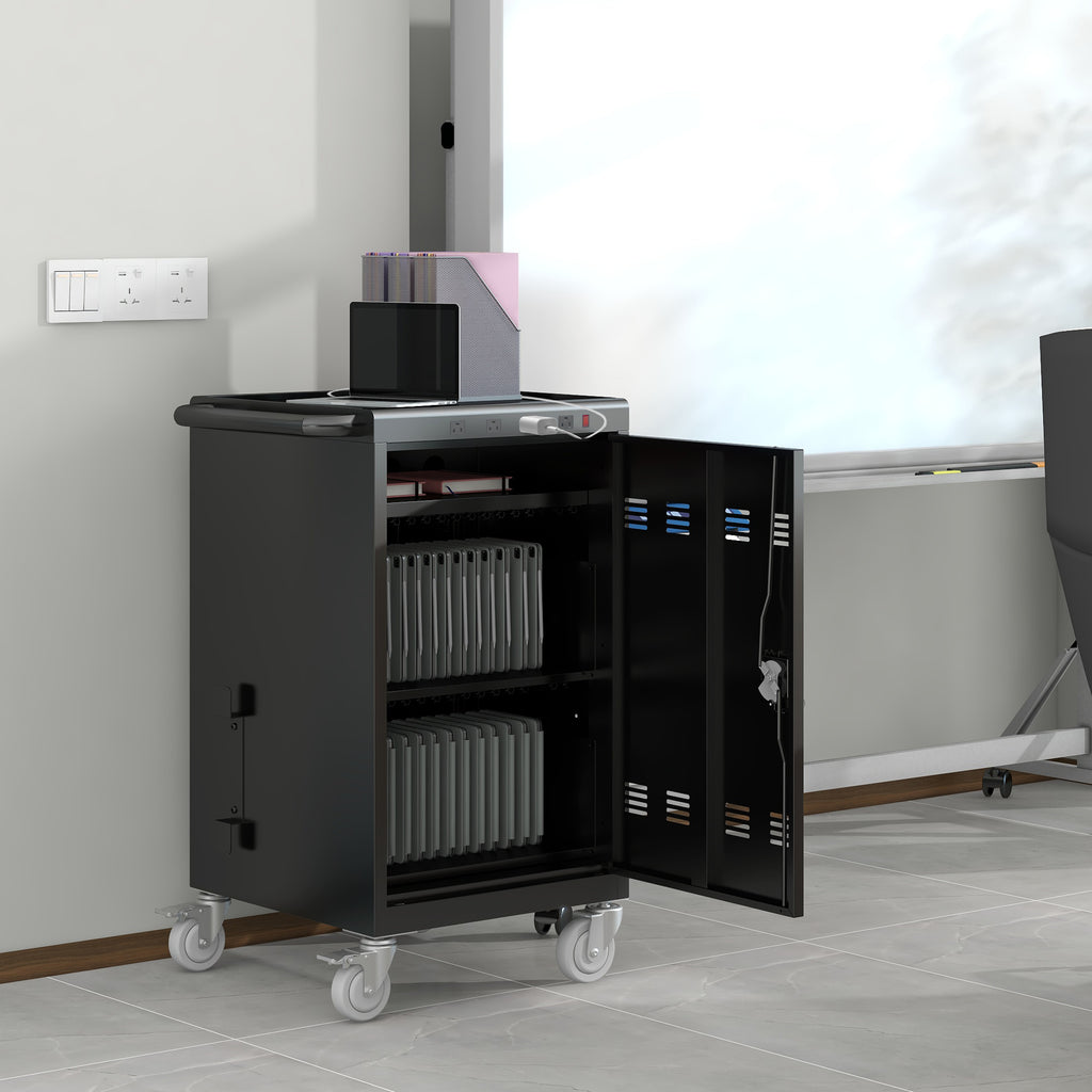 Mobile Charging Cart for Tablets Laptops 35-Device Capacity Matt Black Metal - Grand Goldman