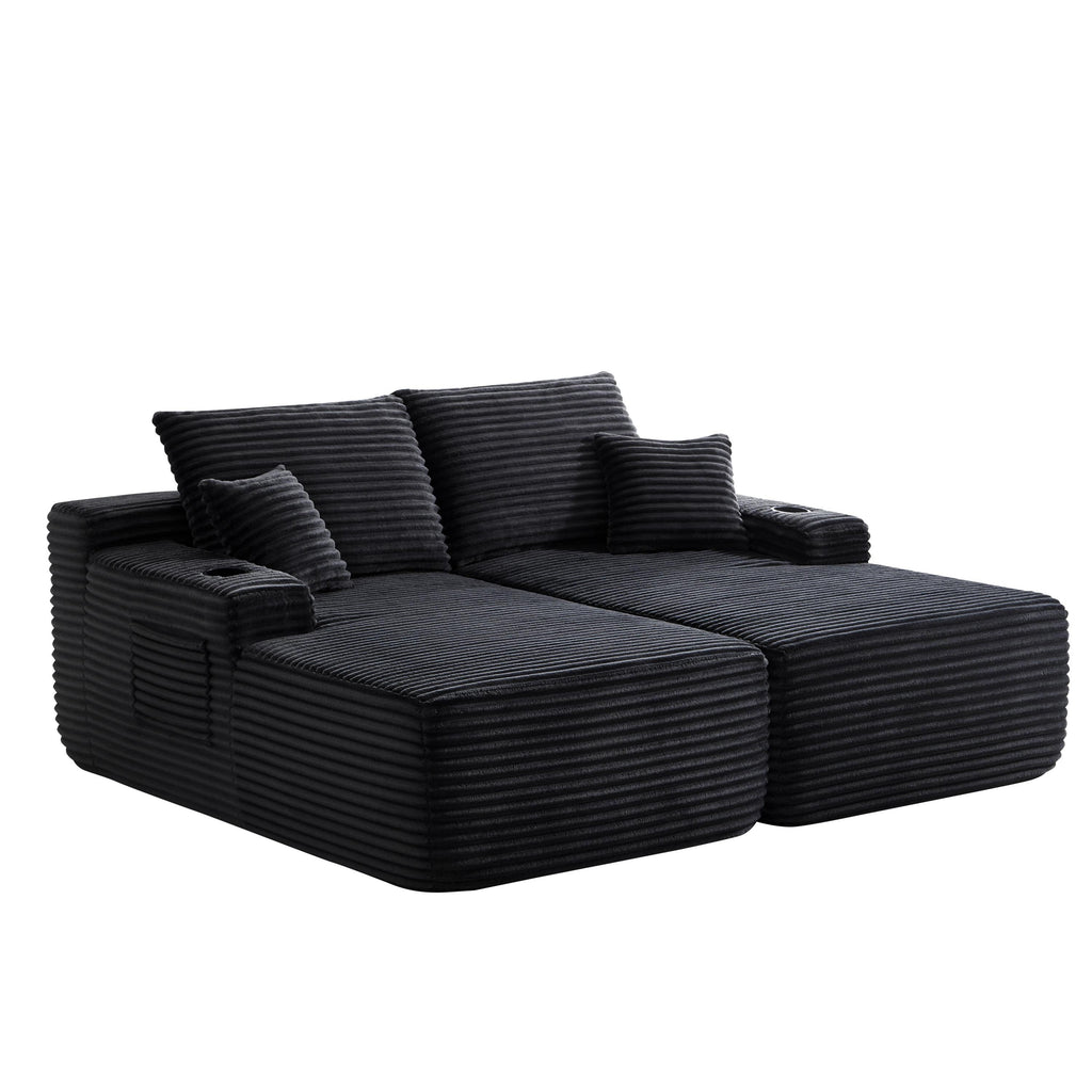 69' Cloud Sectional Couch, L-Shape Chaise with R-Shape Chaise with Deep Seat and Comfortable 2 Seater Couch for Modern Living Room,(Plush  Fabric),Black - Grand Goldman Shop
