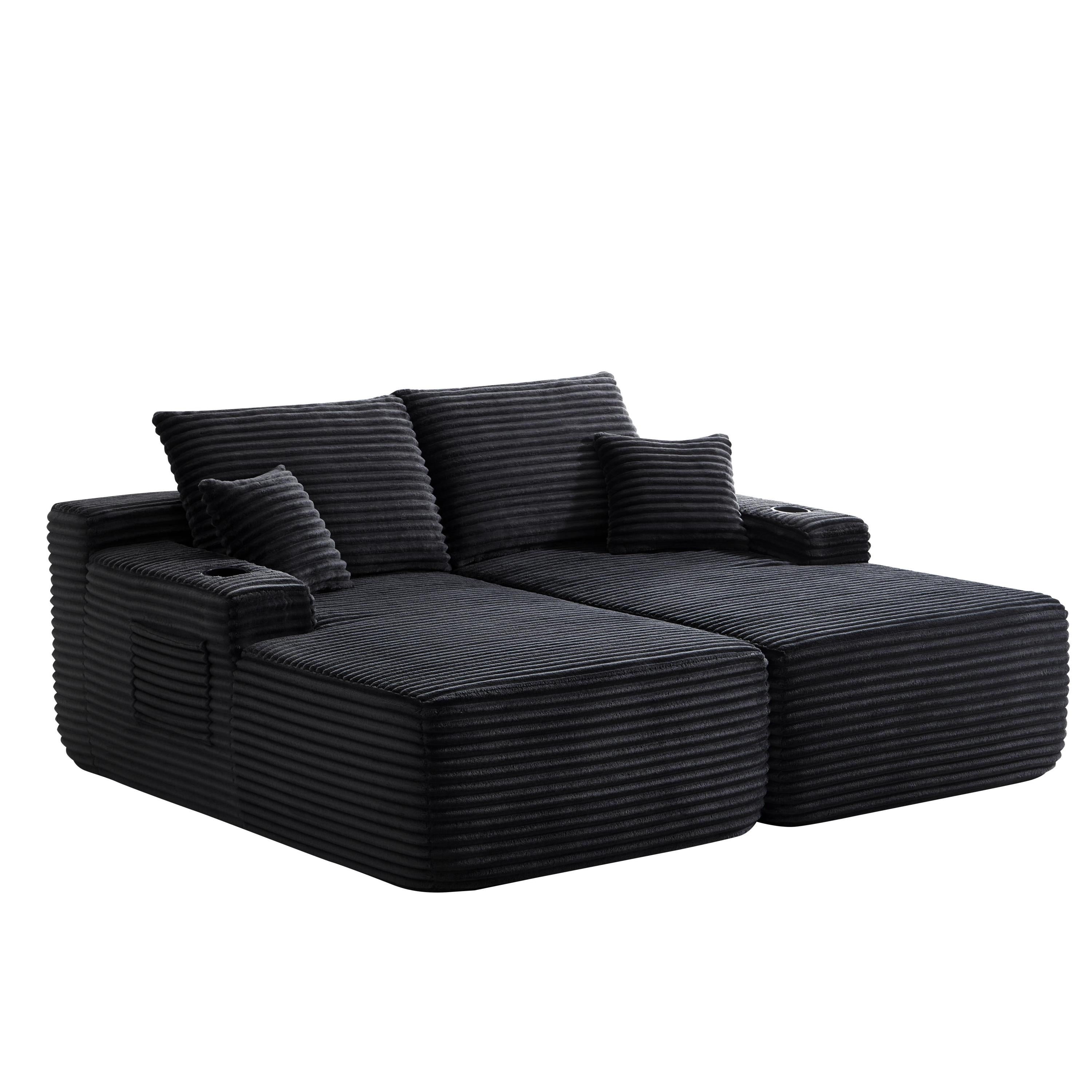 69' Cloud Sectional Couch, L-Shape Chaise with R-Shape Chaise with Deep Seat and Comfortable 2 Seater Couch for Modern Living Room,(Plush  Fabric),Black - Grand Goldman Shop