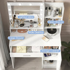 Vanity Desk with Mirror & Light, Large Drawer Three Level Storage Dresser, 3 Lighting Modes Adjustable Brightness, Bedroom Dressing Table(white) - Grand Goldman Shop