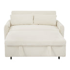 Modern Convertible Pull-out Sofa Bed with USB Ports and Pillows, Beige Corduroy, 57.48 inches - Grand Goldman Shop