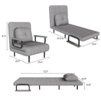 Folding Sofa Bed 5-in-1 Convertible Chair with Adjustable Backrest and Pillow, Grey Flannelette, Compact Design - Grand Goldman Shop