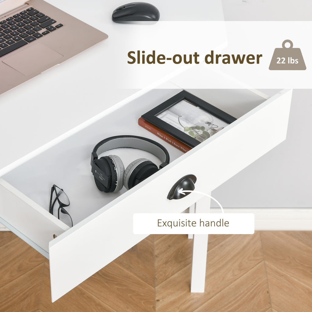 HOMCOM Corner Desk, Triangle Computer Desk with Drawer and Storage Shelves for Small Spaces, Home Office Workstation for Livi