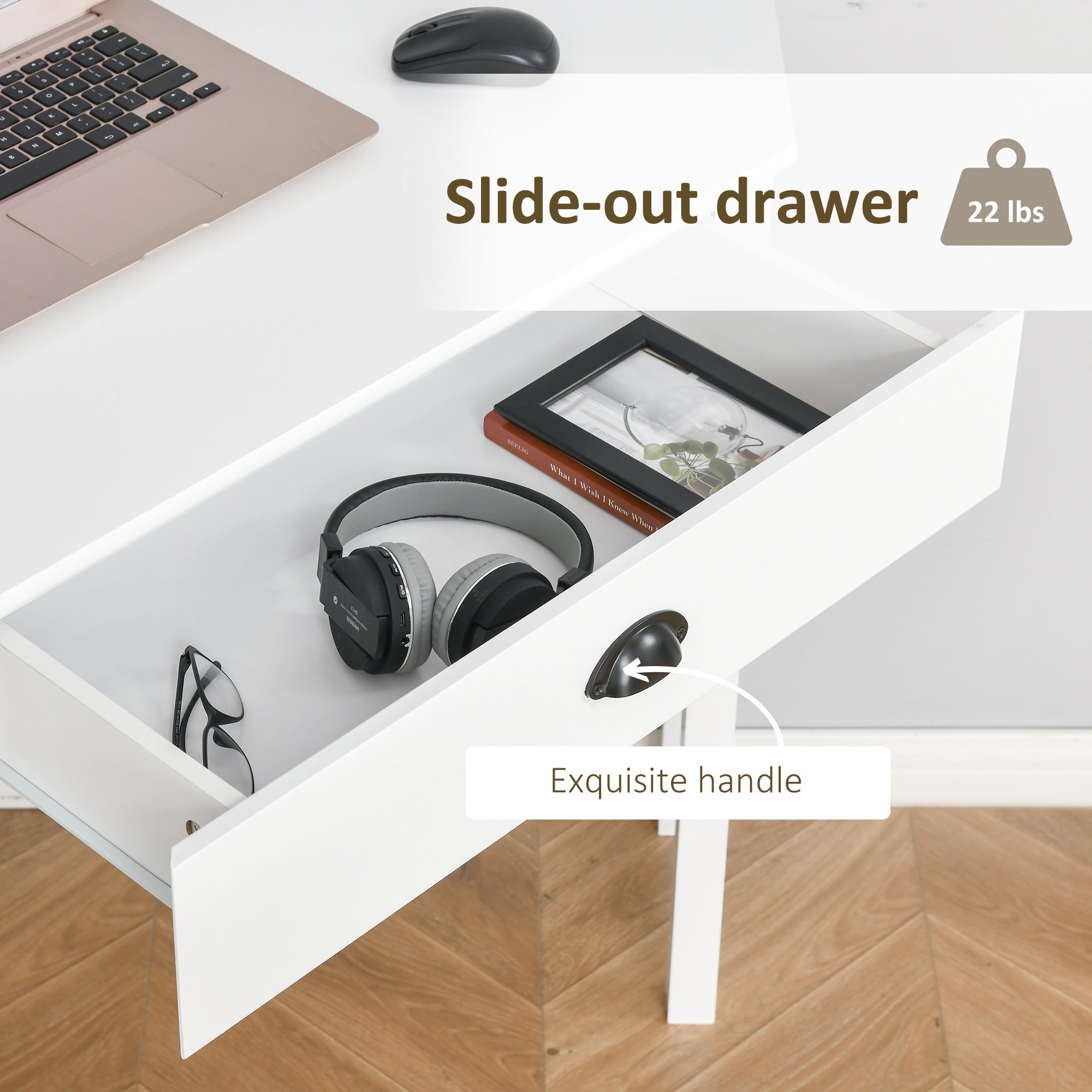 HOMCOM Corner Desk, Triangle Computer Desk with Drawer and Storage Shelves for Small Spaces, Home Office Workstation for Livi