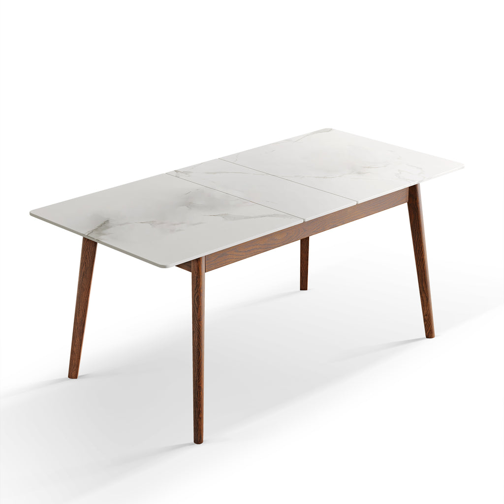 Walnut Solid Oak and White Slate Telescopic Dining Table for 6-8 People, Wood (Walnut Color) - Grand Goldman Shop